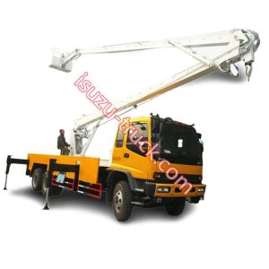 ISUZU aerial working truck has a 23meters high arm for working in the sky shows on www.isuzu-truck.com