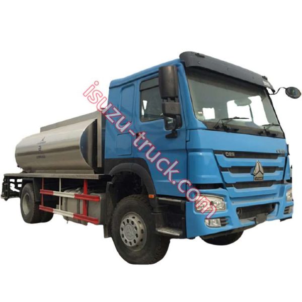 blue color cabin and stainless steel tanker body HOWO pavement asphalt truck shows on www.isuzu-truck.com