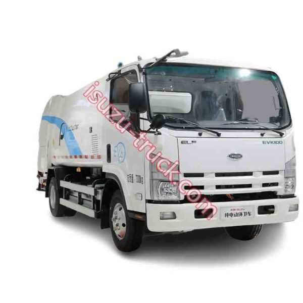 new model white color ISUZU electric garbage compactor truck shows on www.isuzu-truck.com