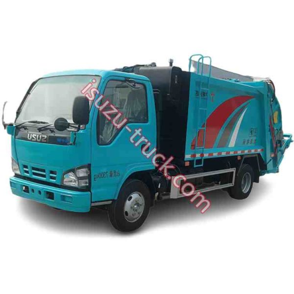 air blue color compacted trash truck shows on isuzu-truck.com