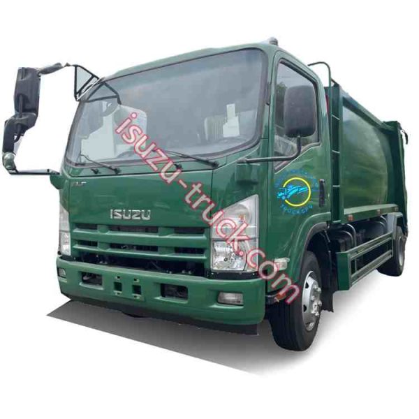 3815mm wheelbase ISUZU chassis mounted one 6cbm compression body truck which painted the deep green color sanitation refuse truck shows on isuzu-truck.com